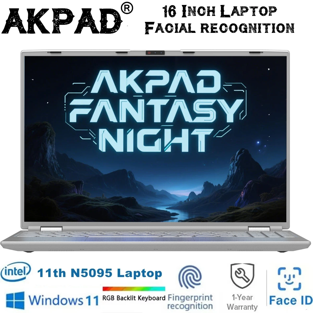 Reconocimiento facial Intel Notebook N5095 16 "portátil 16GB 32GB RAM Max 2TB ROM Windows 11 Pro Wifi 5 BT 4,2 RGB teclado Face ID