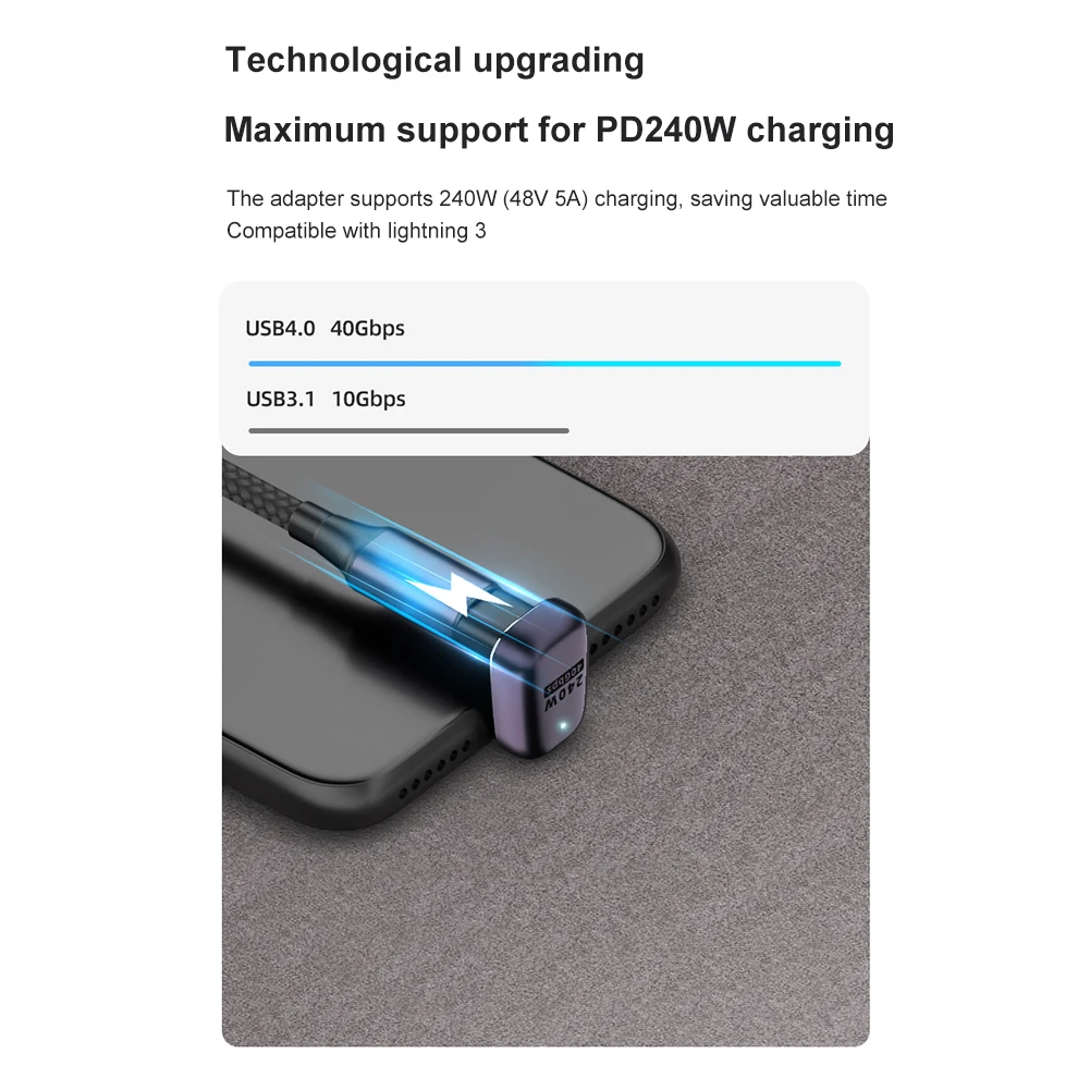 NNBILI 5A Type-C OTG адаптер 240 Вт преобразователь данных быстрой зарядки USB4.0 40 Гбит/с Поддержка 8K 60 Гц USB C 90/180 градусов локтевой адаптер