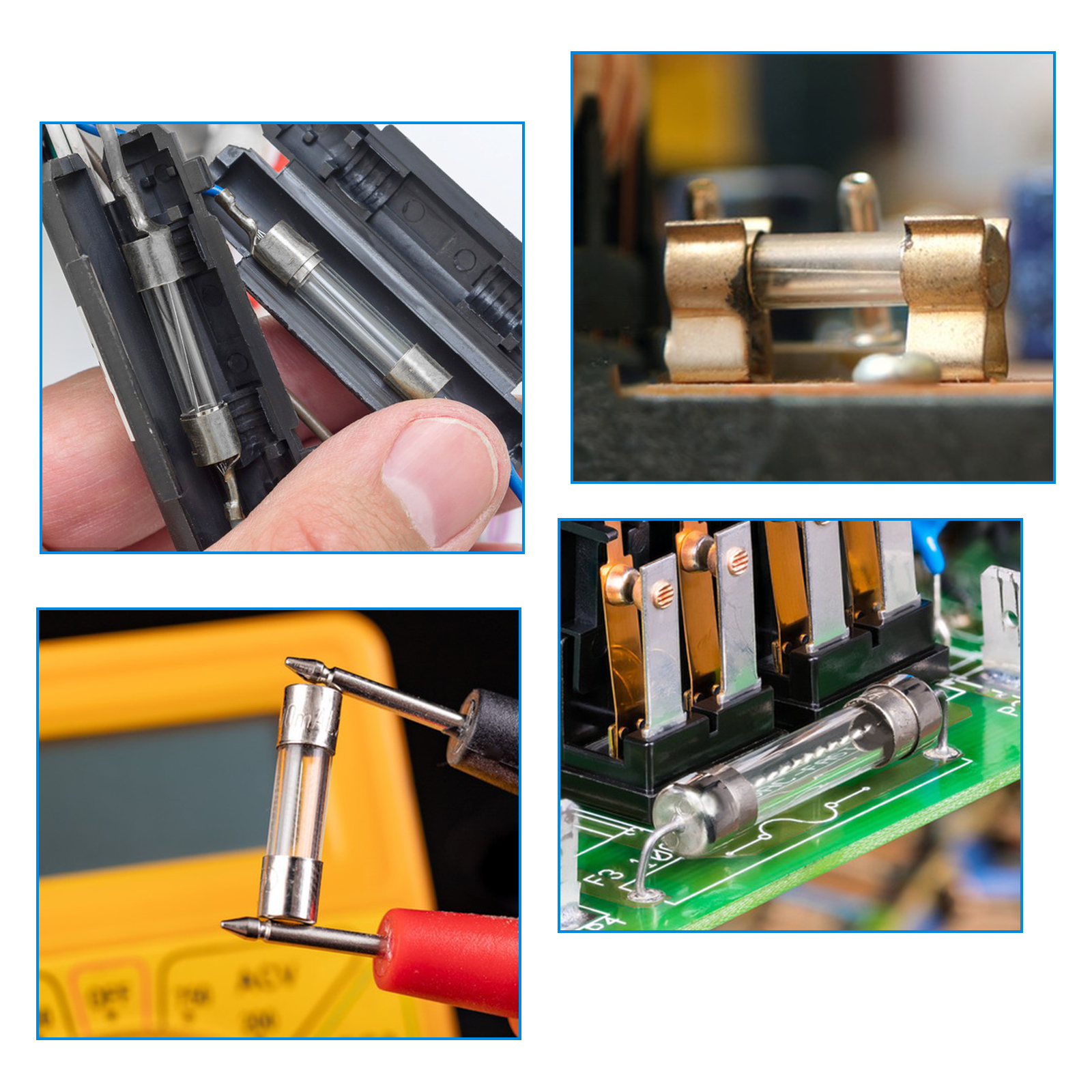 100/150 Stück flinke Glassicherungen-Sortiment-Set, 15 Werte, M5 x 20 mm, 0,1 A–30 A