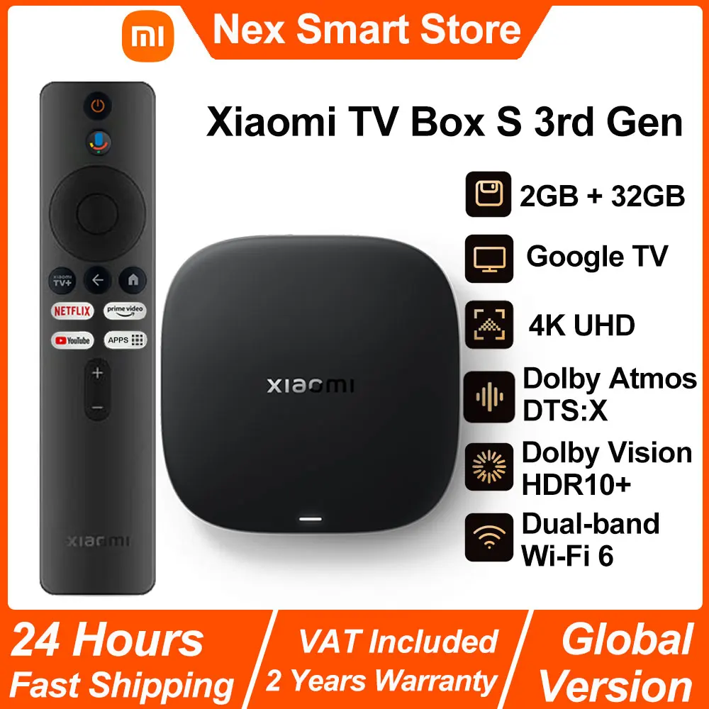 New Xiaomi TV Box S 3rd Gen, Smart TV Box Android Lettore multimediale 4K UHD, Dolby Vision HDR10+ Assistente Google Set-Top Box TV Google