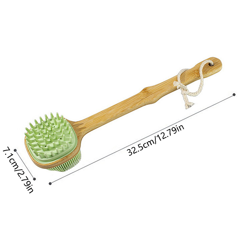 Cepillo de silicona con mango largo de madera, cepillo de ducha Exfoliante para la piel seca, herramienta de limpieza para masaje corporal