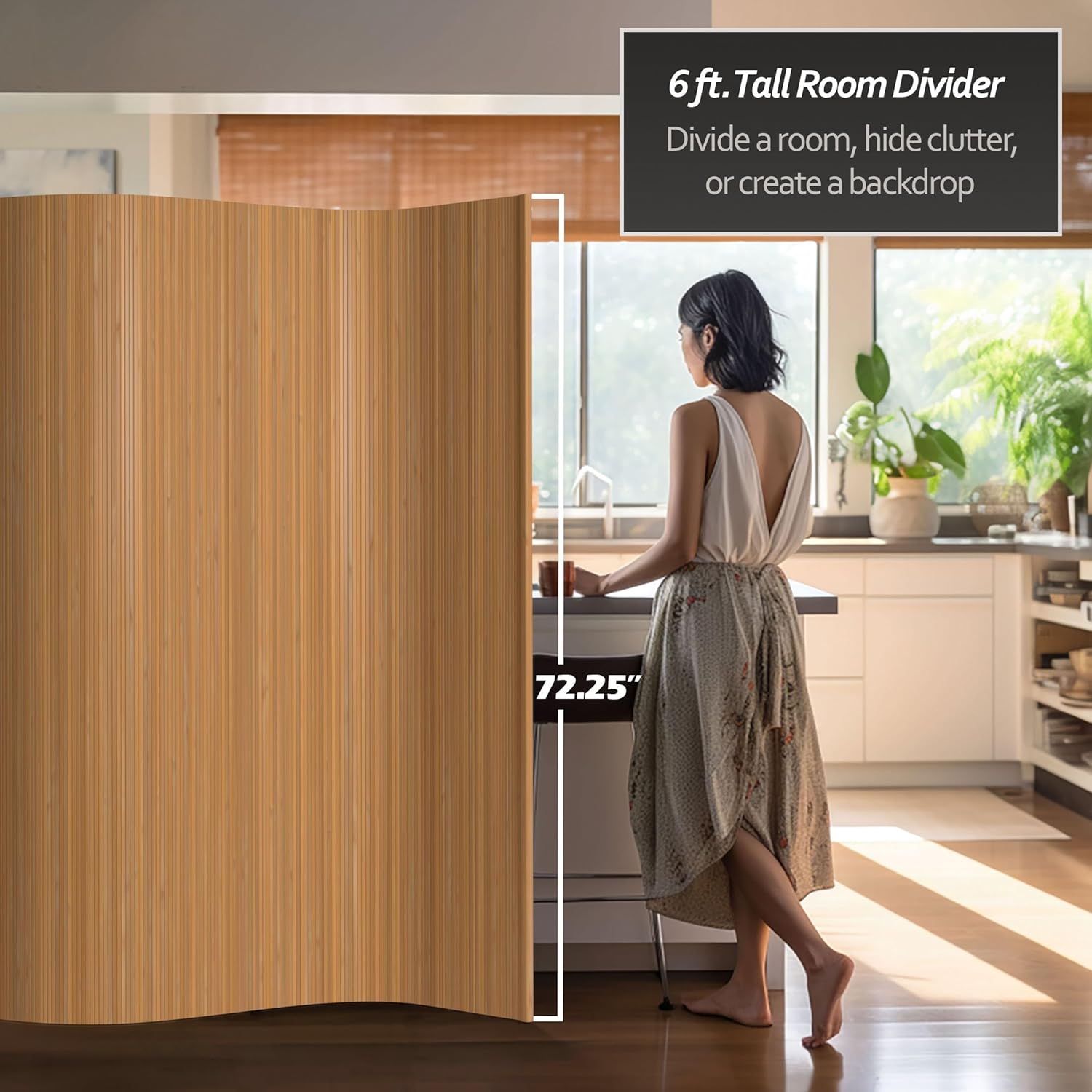 Furniture 6 ft. Tall Bamboo Wave Screen - Natural