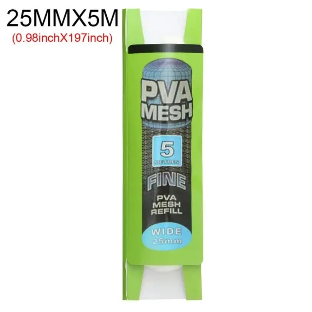 Bolsa de malla PVA Soluble, 5M, recarga de alimentador de carpa, Señuelos de Pesca, aparejo de repuesto, gancho, bolsas para envolver cebo, 25mm, 37mm, accesorios de pesca