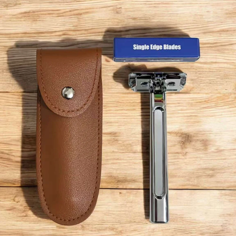 Whityle 20T Glide Pro 4D Rasoio di sicurezza super a doppio taglio Rasoio a mezza lama con custodia da viaggio in pelle per uomo Cura della toelettatura