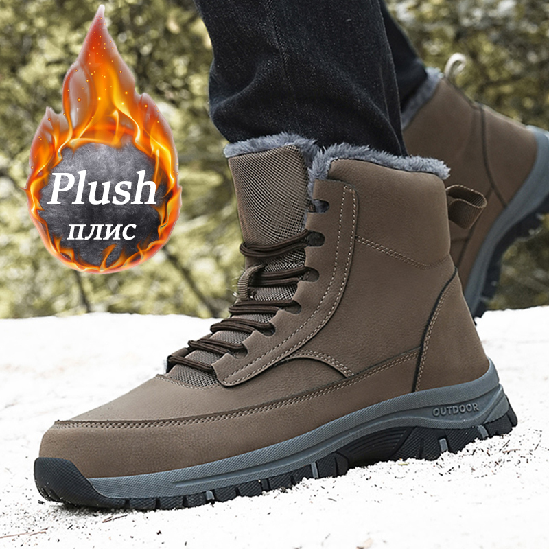 Novas botas de neve de inverno dos homens para tênis de couro à prova dwaterproof água super quentes botas masculinas ao ar livre botas de caminhada sapatos de trabalho tamanho 39-48