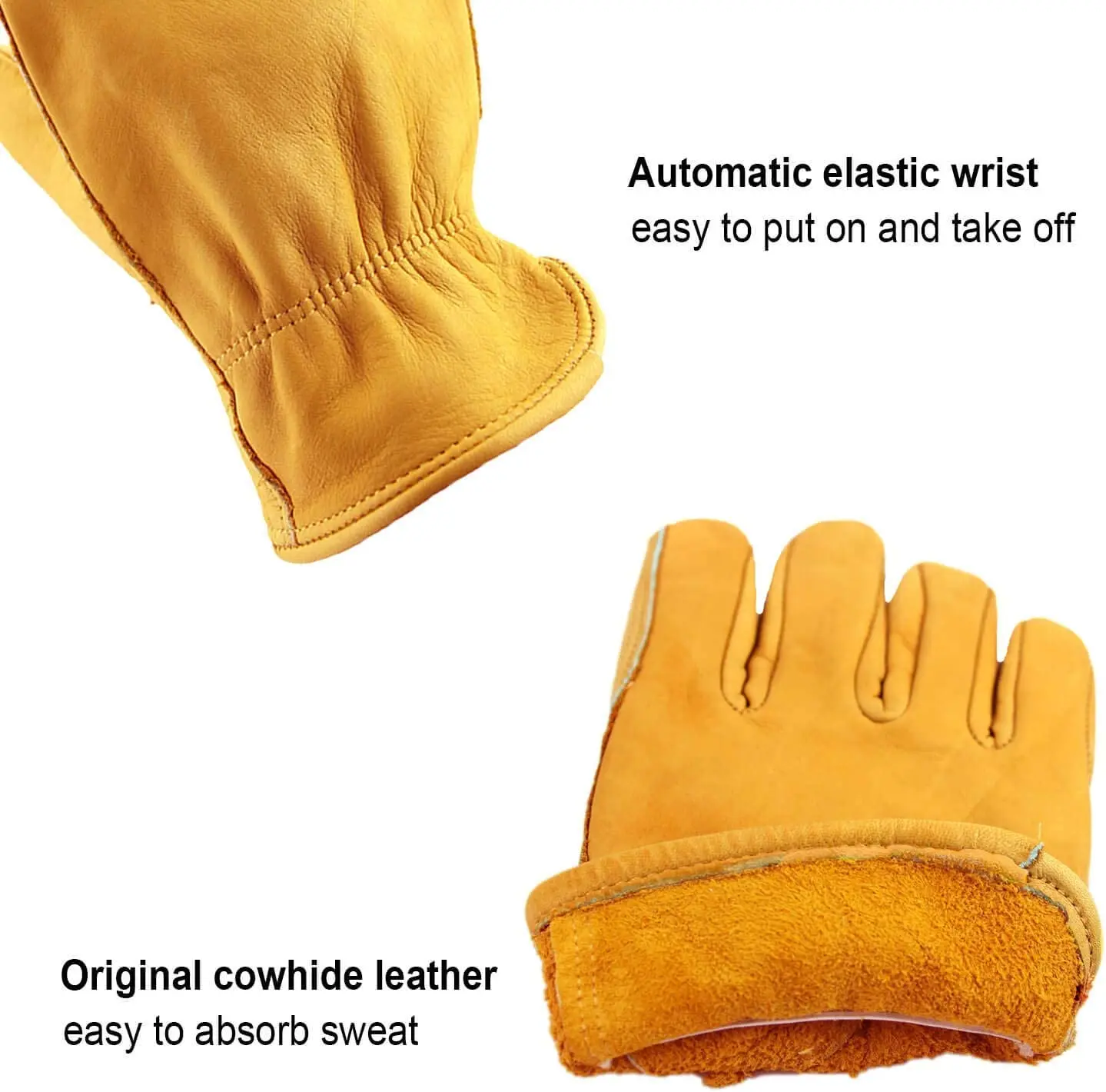 Tough Cowhide Leather Work Gloves with Stretchable Wrist Knit Wrist Canvas Backing Resistant Safety Gloves for Working