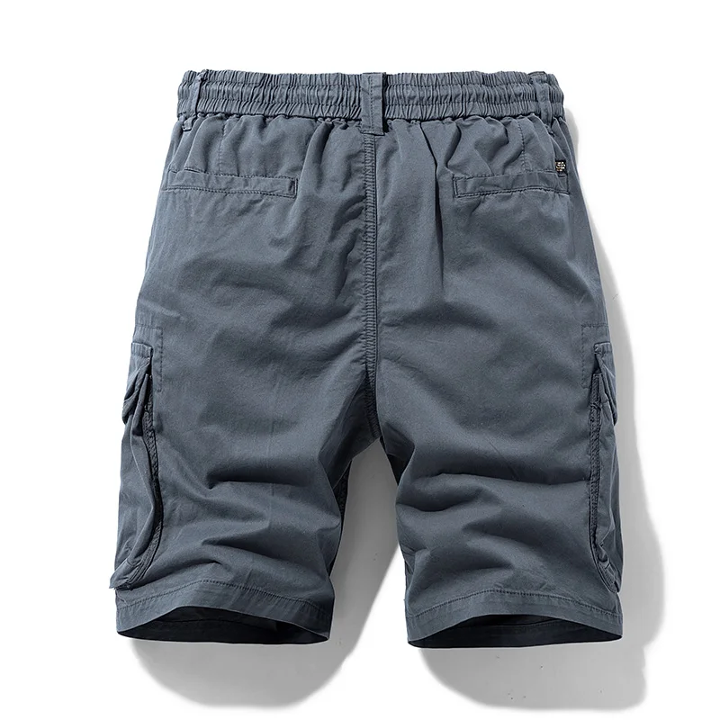 Pantalones cortos Cargo de algodón para hombre, ropa de verano para hombre, cintura elástica, informal, liso, para correr en la playa, pantalones cortos con múltiples bolsillos para hombre 40