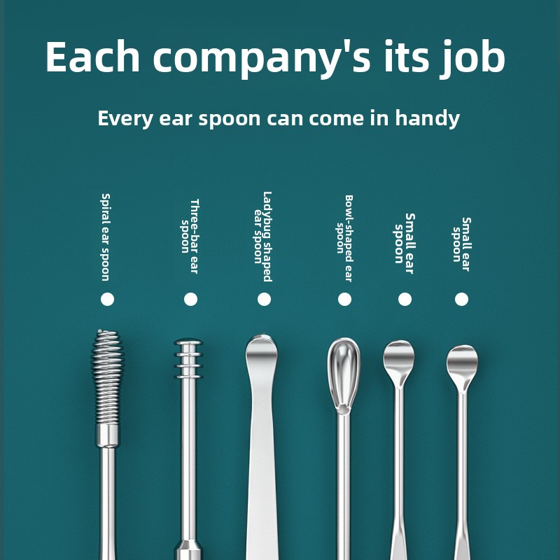 Stainless Steel Ear Wax Removal Tool 6 Piece Set Spiral Rotating Ear Scoop Portable Ear Cleaner for Safe Ear Care