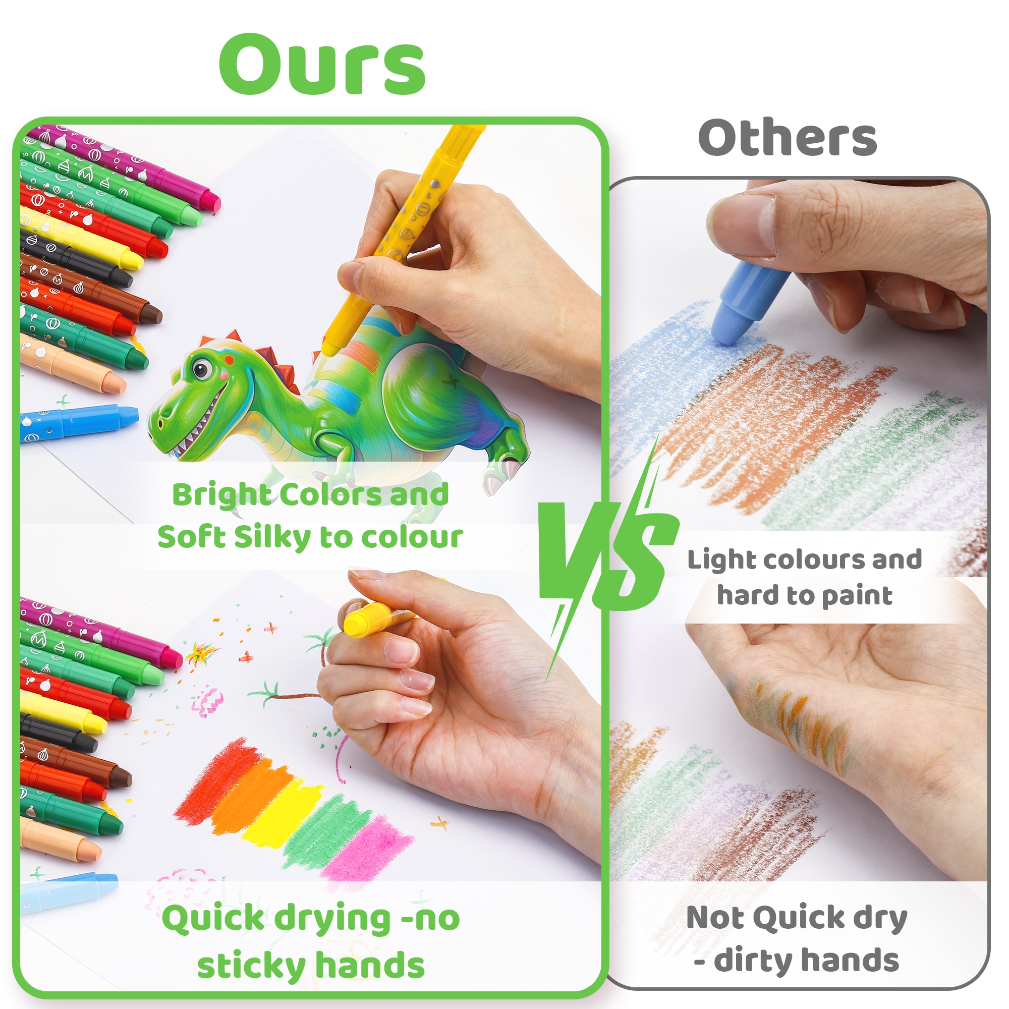 12/24 colori Pastelli dinosauro per bambini Lavabile e cancellabile Pastello a cera da colorare Pastelli ad asciugatura rapida Set per i più piccoli Regalo per bambini