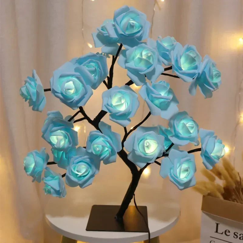 โคมไฟตั้งโต๊ะ LED รูปดอกกุหลาบ ต้นไม้ ไฟกลางคืนแบบ USB ของตกแต่งบ้าน ไฟตั้งโต๊ะ LED สำหรับงานปาร์ตี้ คริสต์มาส งานแต่งงาน ตกแต่งห้องนอน