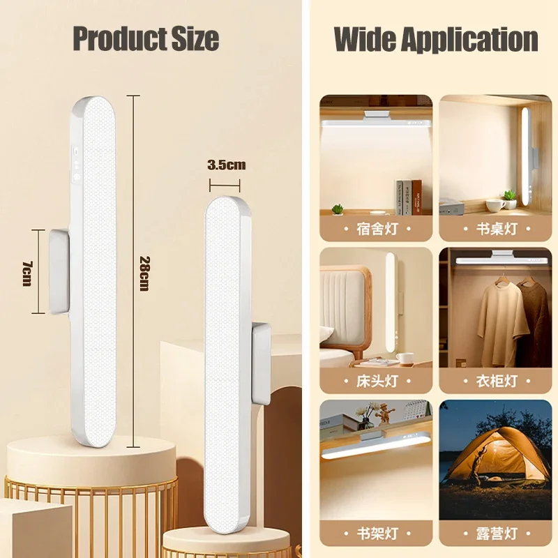 Lámpara de mesa LED colgante magnético, lámpara de escritorio recargable por USB, luz de lectura de 3 colores, armario regulable, luz nocturna