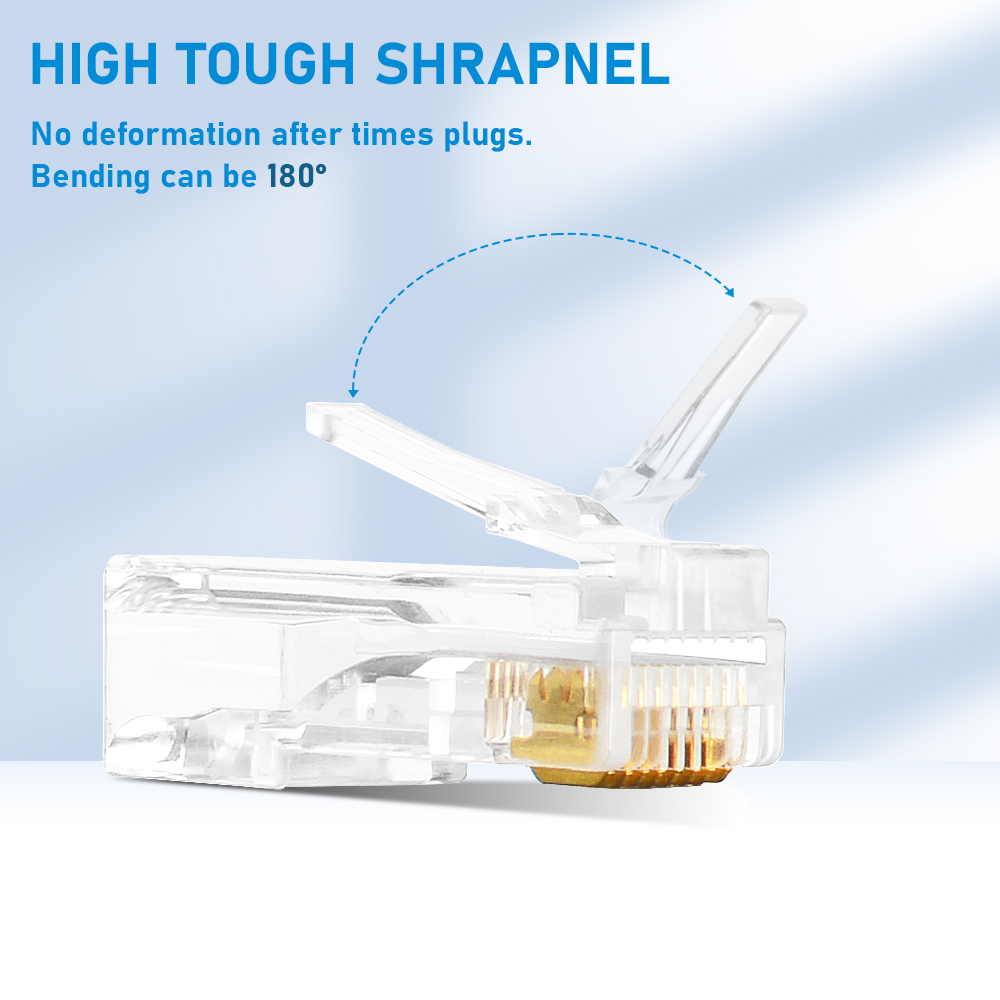 20 piezas/50 unidades conectores RJ45 cat5 cate5 cat6 paso a través de engarzado 8P8C enchufe Modular para Cable de red Lan trenzado sólido