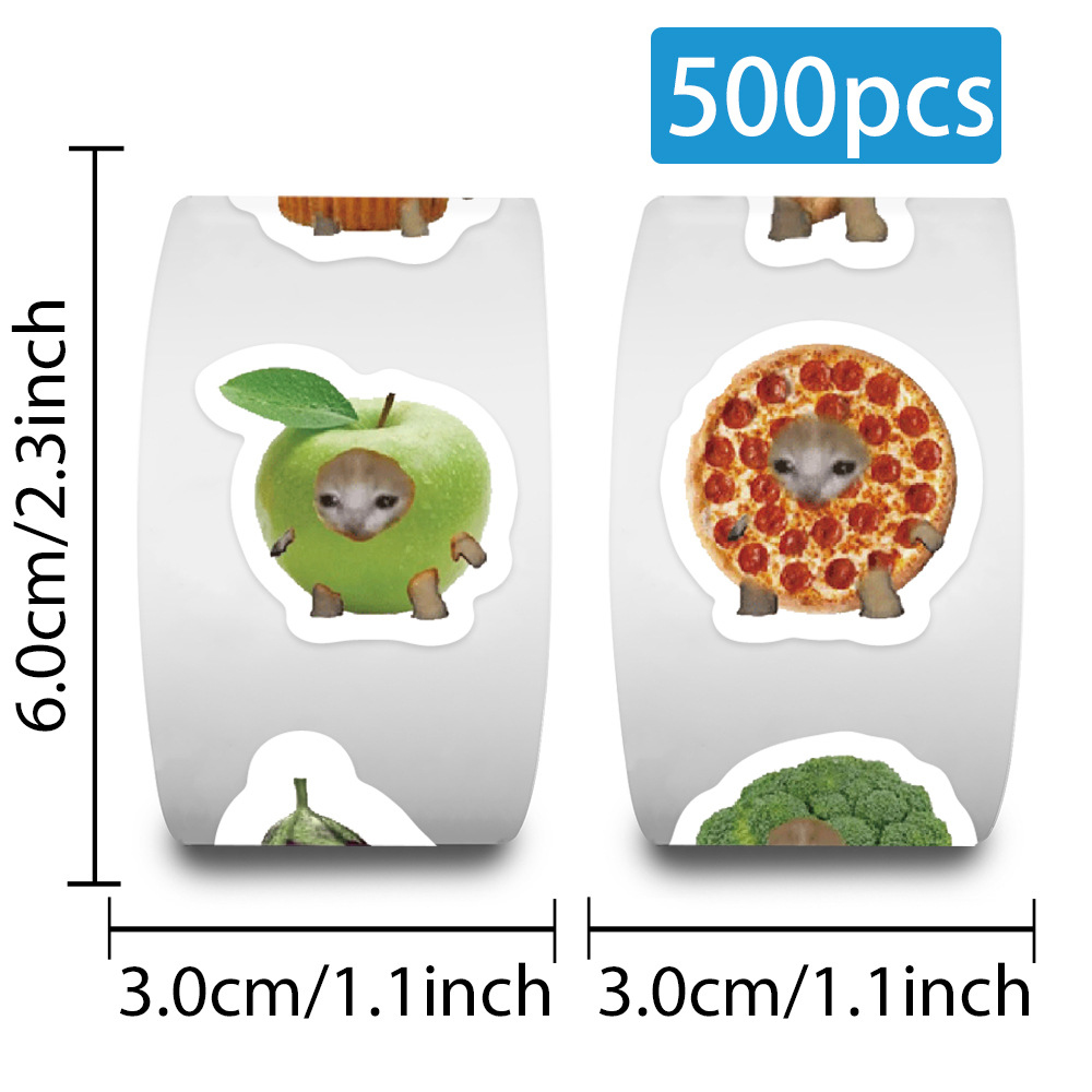 500pcs/Roll Cartoon Meme Food Cat Stickers Decorative Classroom Luggage Graffiti Decals Kid Toy Decoration Sticker Gift