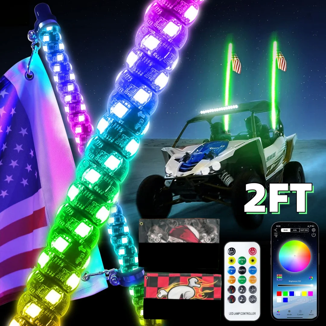 2FT LED Chicote Luzes Antena Iluminada Chicotes Para ATV UTV Polaris RZR Off Road Truck Sand Buggy Dune Flagpole Lâmpada