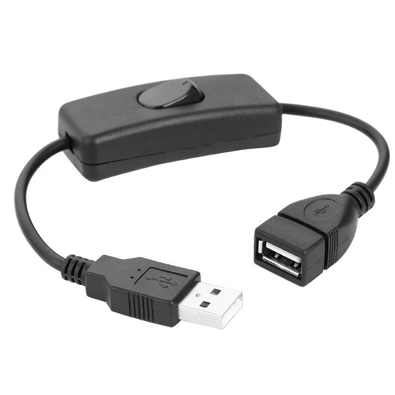 Черный USB-кабель длиной 28 см с выключателем и удлинителем