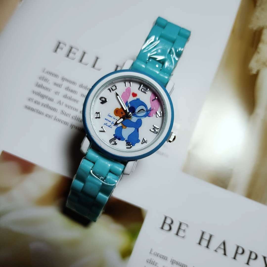 Disney stitch crianças relógios para meninas animação dos desenhos animados crianças feminino relógio de quartzo frete grátis presente escolar reloj infantil