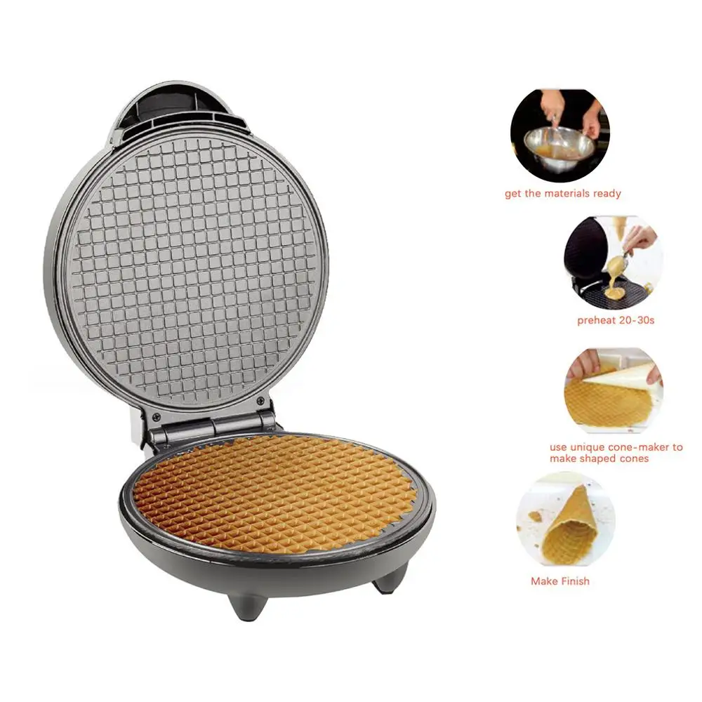 ไฟฟ้ากรอบเครื่องทําไข่ม้วนไข่เจียวแซนวิชเหล็ก Crepe Baking PAN วาฟเฟิลแพนเค้กเตาอบ DIY Ice Cream CONE เครื่อง EU Plug