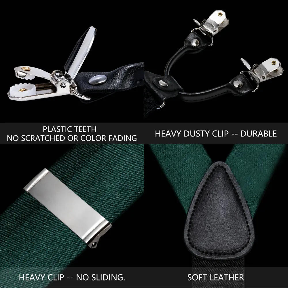 Silber Gold Rot Schwarz Weiß Grün Blau Rosa Seide Herren Hosenträger verstellbar 6 Clips Hosenträger Fliege Taschentuch Manschetten knöpfe Set Barry. wang