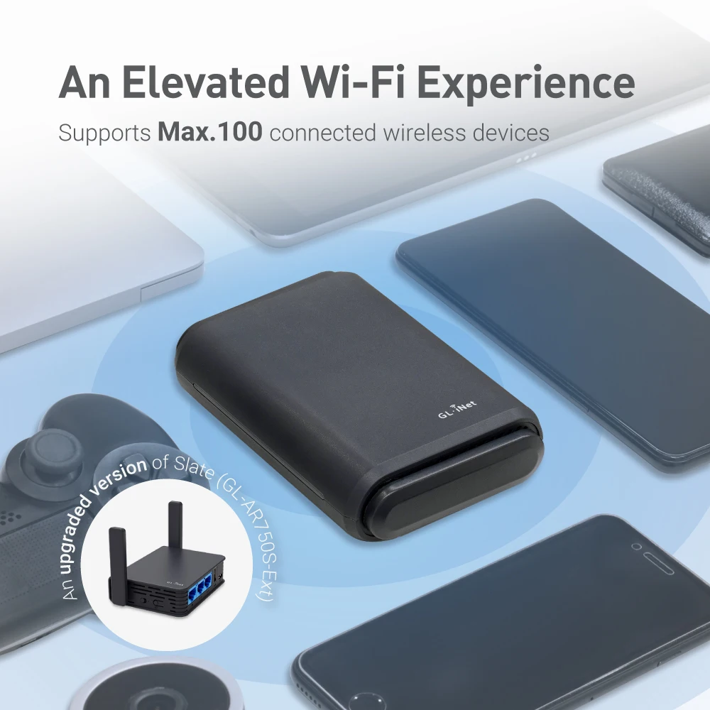 GL.iNet-Router inalámbrico Slate Plus (GL-A1300), enrutador de viaje encriptado VPN, fácil de configurar, conectar al Hotel, WiFi y Portal cautivo