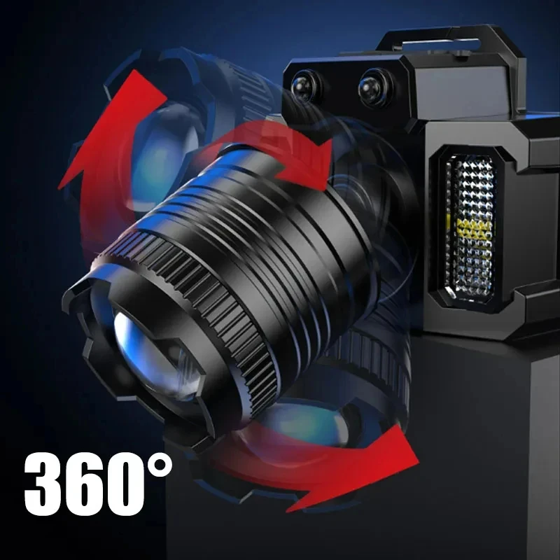 Wiederaufladbare Stirnlampe 1800 mAh Superhelle Taschenlampe T51 Induktions-LED-Scheinwerfer Wasserdicht Camping Mobile Power Bank blinkt