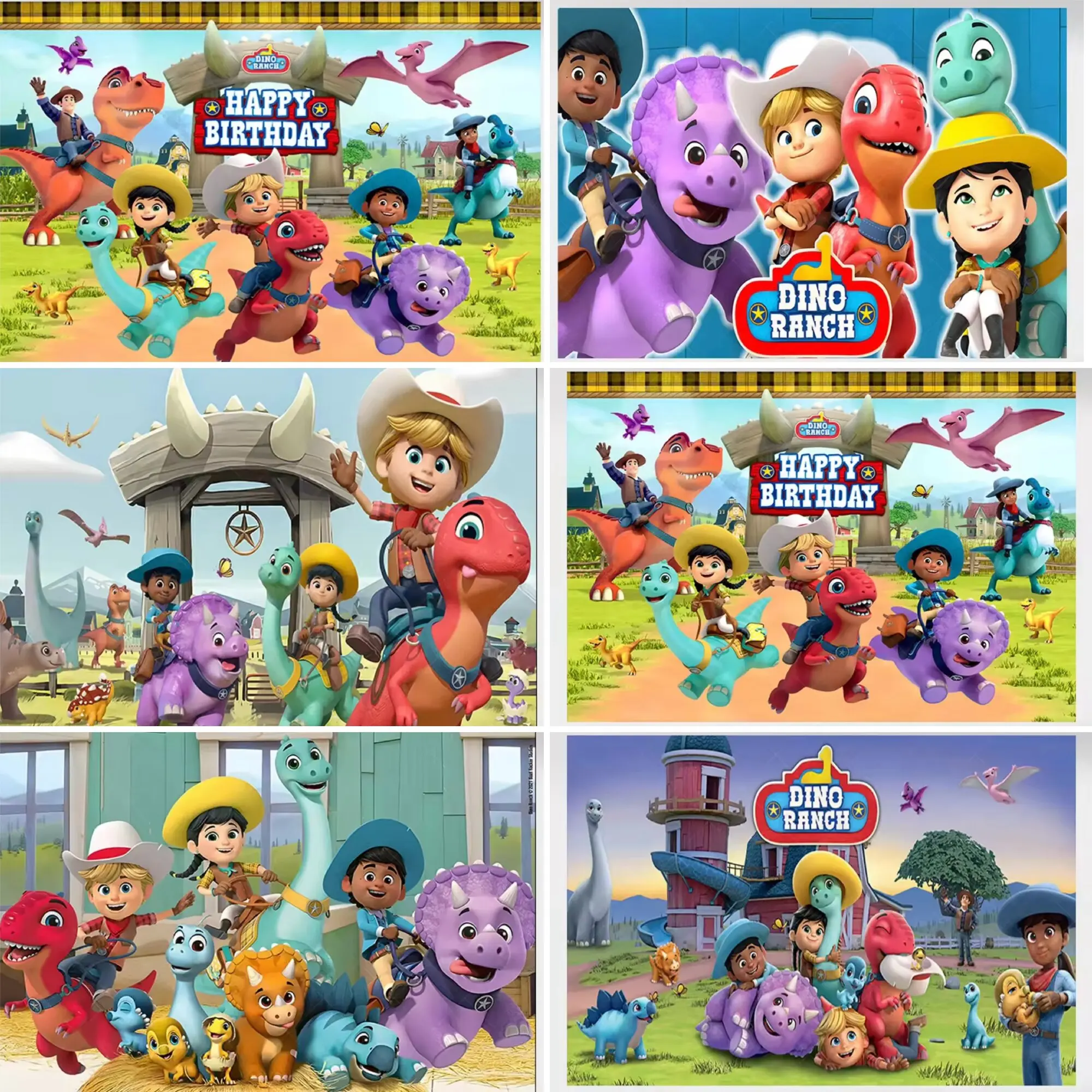 Latar Belakang Tema Dinosaurus Kartun Dino Ranch Dekorasi Pesta Ulang Tahun Anak-anak Latar Belakang Alat Peraga Dekorasi Studio Fotografi