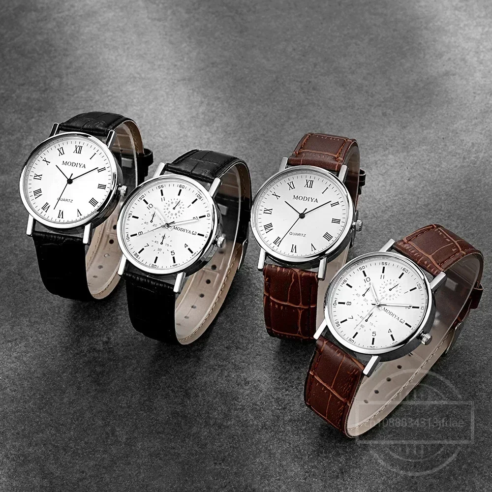Reloj de pulsera de cuarzo para hombre y mujer, cronógrafo analógico con correa de cuero de lujo, informal, sencillo