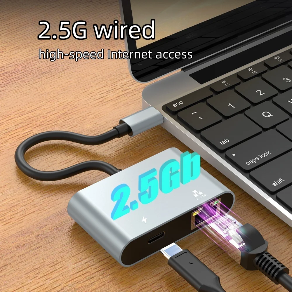 Адаптер проводной сетевой карты 2500 Мбит/с USB 3.2 Type C к 2,5G Gigabit Ethernet-адаптеру с портом PD100W для ноутбука Macbook Pro