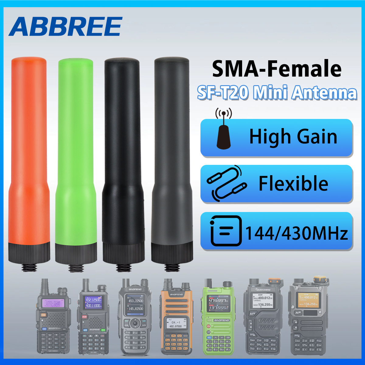 ABBREE SF-20 Mini Weiche Antenne Dual Band VHF UHF SMA-Buchse Für Baofeng UV-32 UV-5RUV-21 PRO Quansheng UV-K5 8 Walkie Talkie