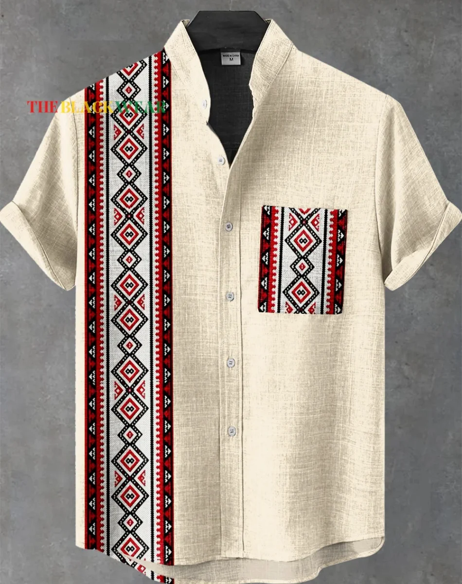 New Retro African Style Men's Retro Ethnic Tribal Short Sleeve Shirt Tops Fashion Casual Vacation Street Trend Men's Shirt Hawai