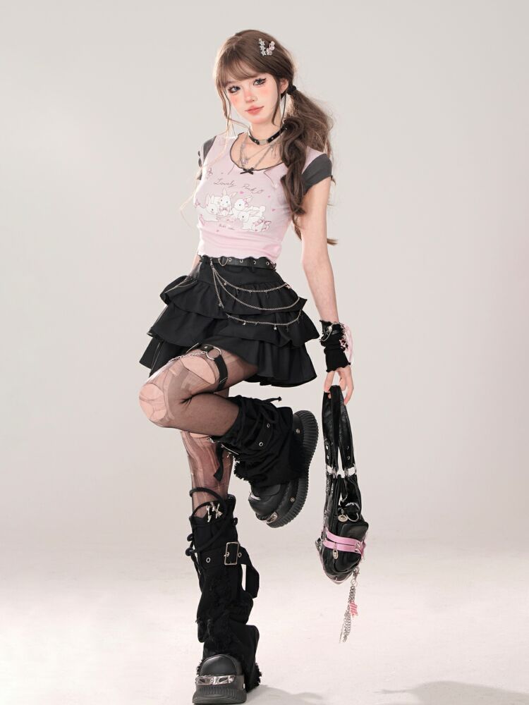Vrouwen Zwart Gothic A-lijn Taart Rok Vintage Y2k Rok Esthetische Harajuku Koreaanse Elegante Kawaii Emo Rokken 2000s Trashy Kleding