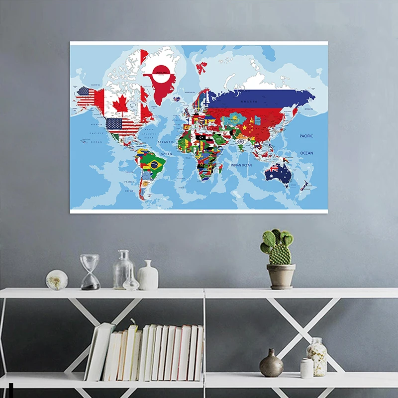 El mapa del mundo cuadro para colgar en la pared telón de fondo pintura en lienzo no tejido póster creativo suministros escolares de oficina en casa regalo 150*100cm