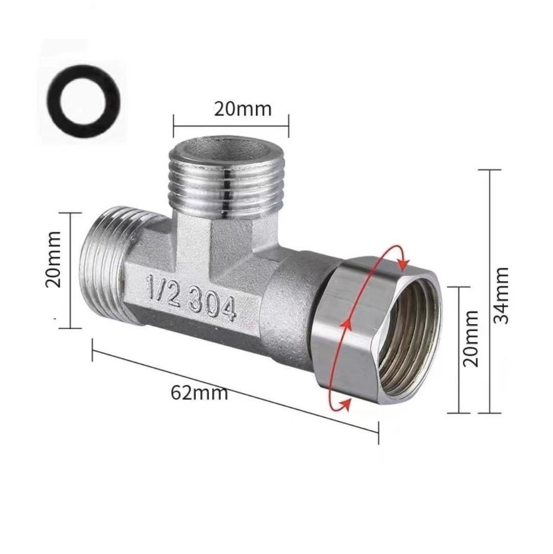 Toilet Diverter Valve Stainless Steel Adapter G1/2" T-Valve For Bath Bidet Sprayer Shower Fitting 4 Points Three-way Water Pipe
