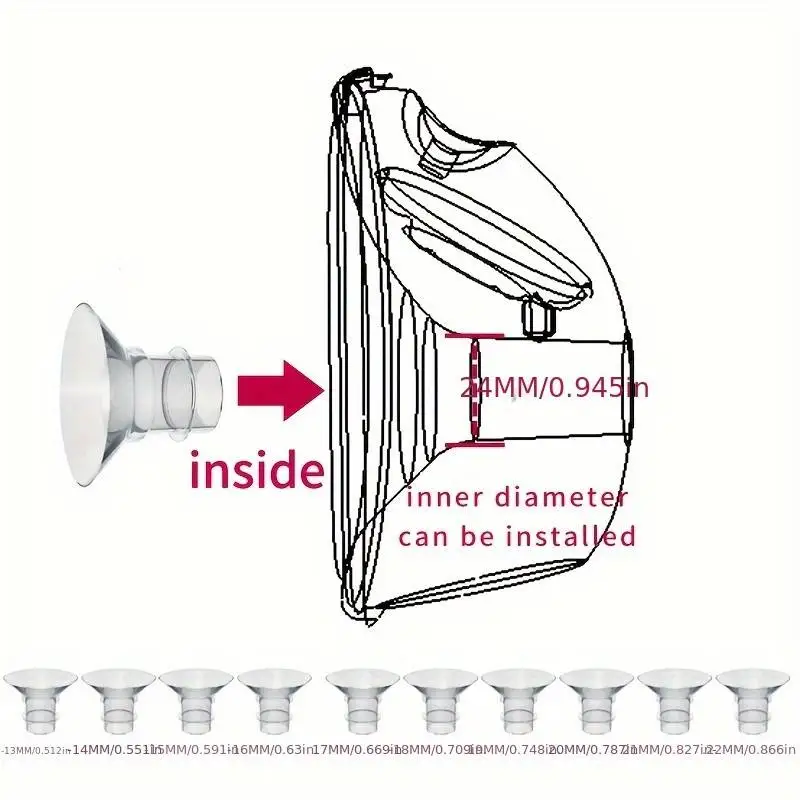 Inserção de flange 1P compatível com Momcozy/Medela/Spectra/YOUHA/TSRETE Escudos/flange de 24 mm, reduz o túnel de 24 mm para baixo até o outro tamanho