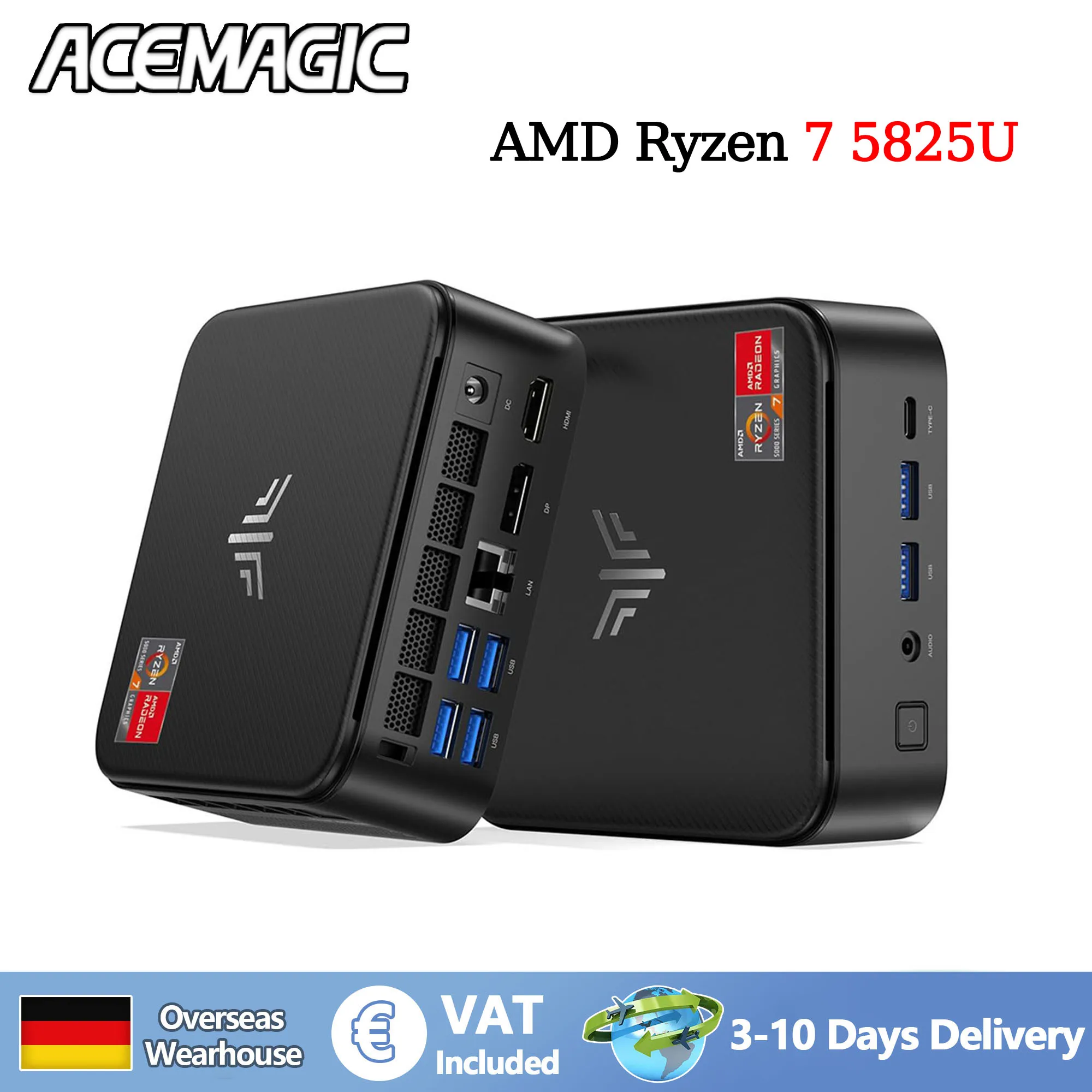 Mini PC ACEMAGIC E3B AMD Ryzen 7 5825U, 16 GB di RAM, SSD da 512 GB, Wi-Fi 6, Bluetooth, triplo schermo 4K, VESA compatibile