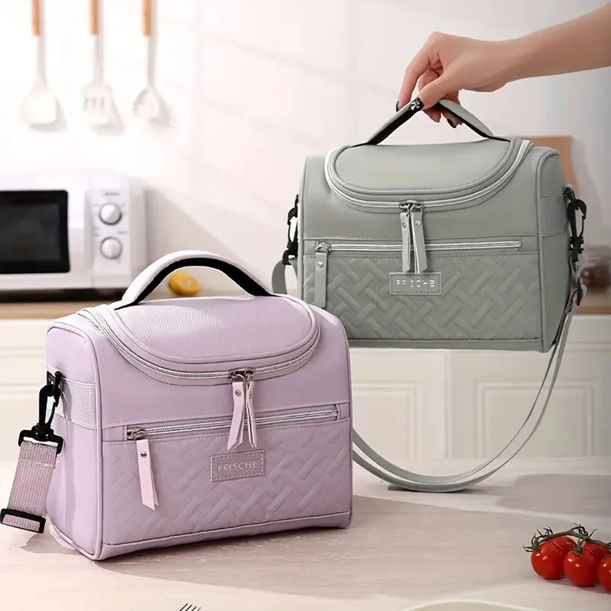Bolsa de almuerzo grande con aislamiento, fiambrera de poliéster duradera lavable a mano con correa de hombro acolchada para trabajo, escuela, picnics