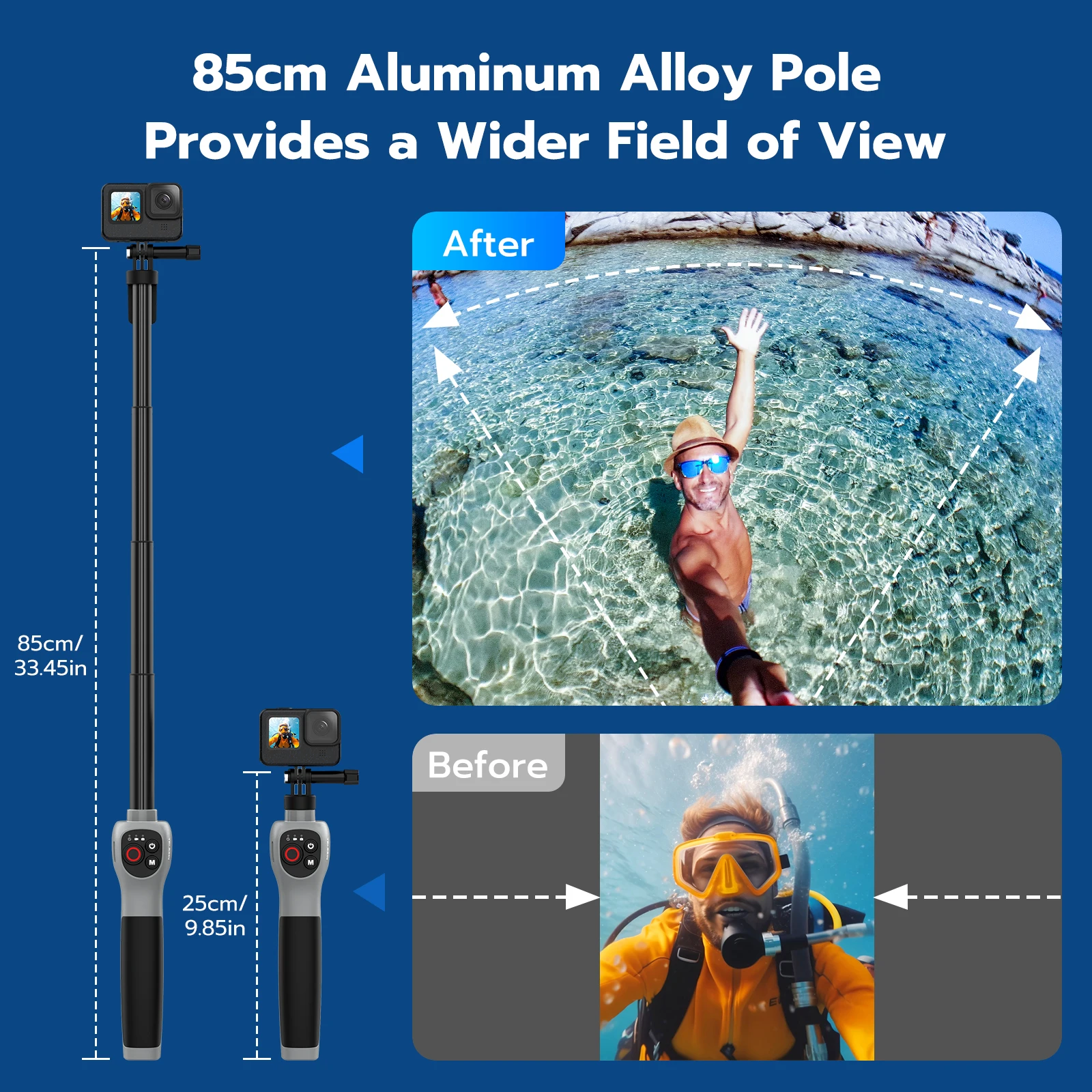 TELESIN Underwater Selfie Stick Waterproof Diving Extendable Selfie Stick Wireless Remote Control For Gopro Hero 8 9 10 11 12 13