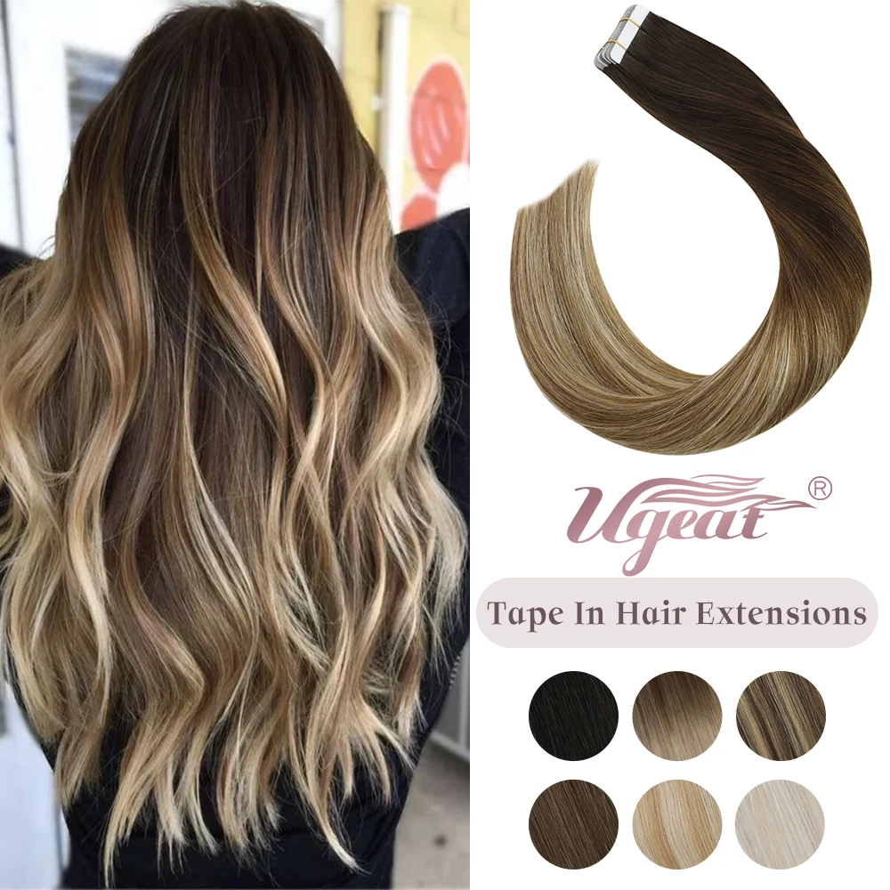 Ugeat fita em extensões de cabelo humano 12-24 "máquina remy cabelo real ombre loira cor cabelo 2.5 g/pçs 50g/20 peças