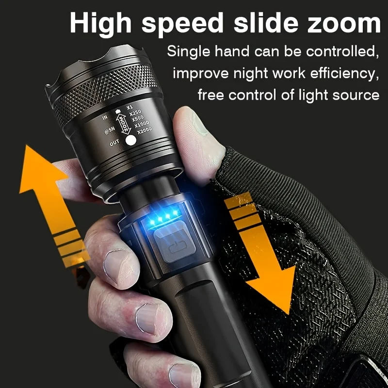 1/2PCS Telescopic Zoom Flashlight High Power Torch Light USB Rechargeable Flashlight Portable Tactical Lantern Outdoor Lights