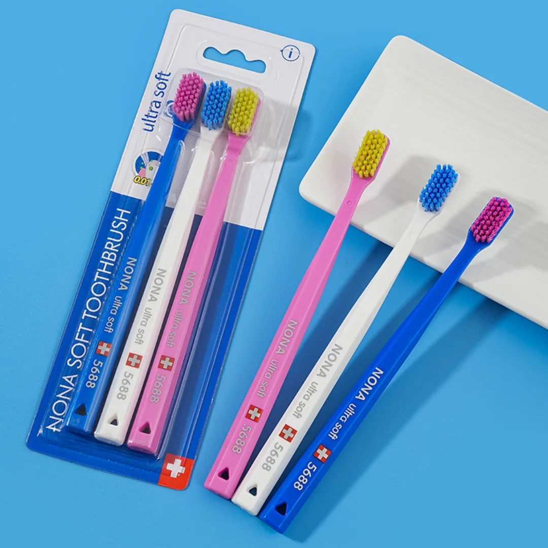 1 set Soft Toothbrush Three Colors Flossing Manual Full Head Teethbrush with Ultra Soft Cleaning for Adults