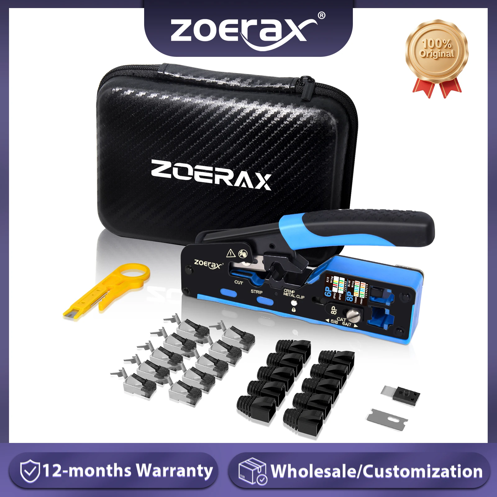 Набор сетевых инструментов ZoeRax 5 в 1 RJ45 CAT7 CAT6A с обжимным инструментом, мини-инструментом для зачистки проводов, разъемами CAT7, ботинками и лезвиями для снятия напряжения