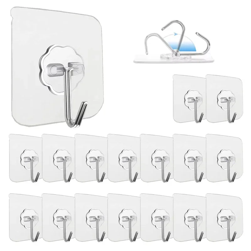 โปร่งใส Self-Adhesive Hooks ผ้าเช็ดตัวห้องน้ําเสื้อผ้าสติกเกอร์ตะขอแขวนกุญแจ Storage