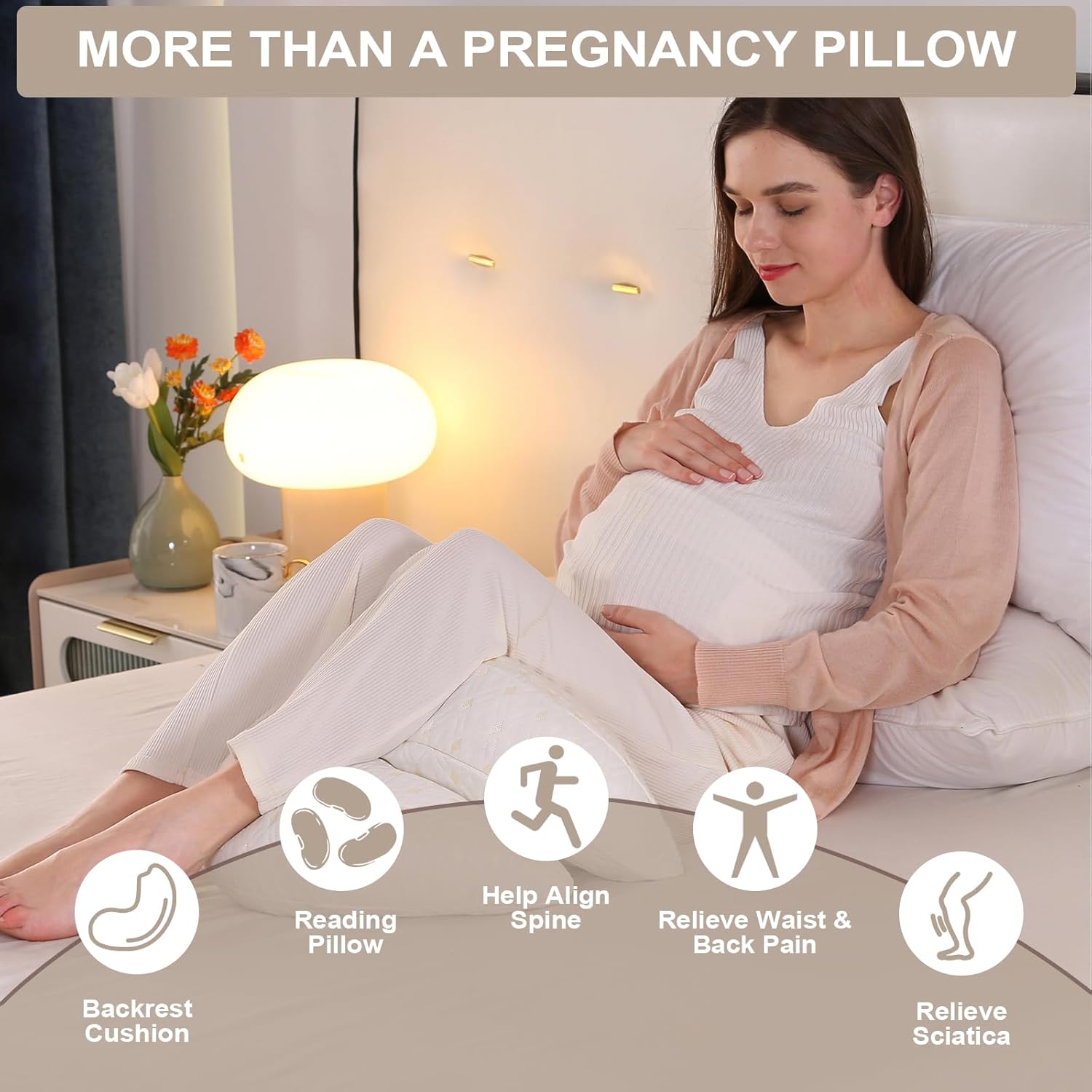Almohada de embarazo, almohada de maternidad para dormir lateral, almohada suave para el cuerpo de embarazo, almohada de maternidad con almohada ajustable desmontable