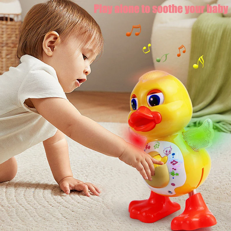 Giocattoli elettronici Anatra danzante Divertenti occhi lampeggianti Luce lampeggiante Scuoti il corpo Simpatico cartone animato musicale Animale Giocattolo educativo Regalo per bambini