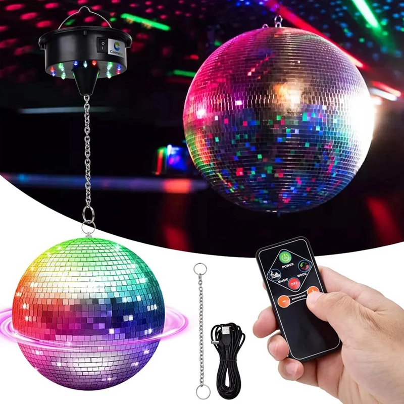 หมุนดิสโก้บอลมอเตอร์ไฟพร้อมรีโมท, 18 LEDs สําหรับ 12 16 20 24 นิ้วกระจก Ball Rotator (Notincludedball)