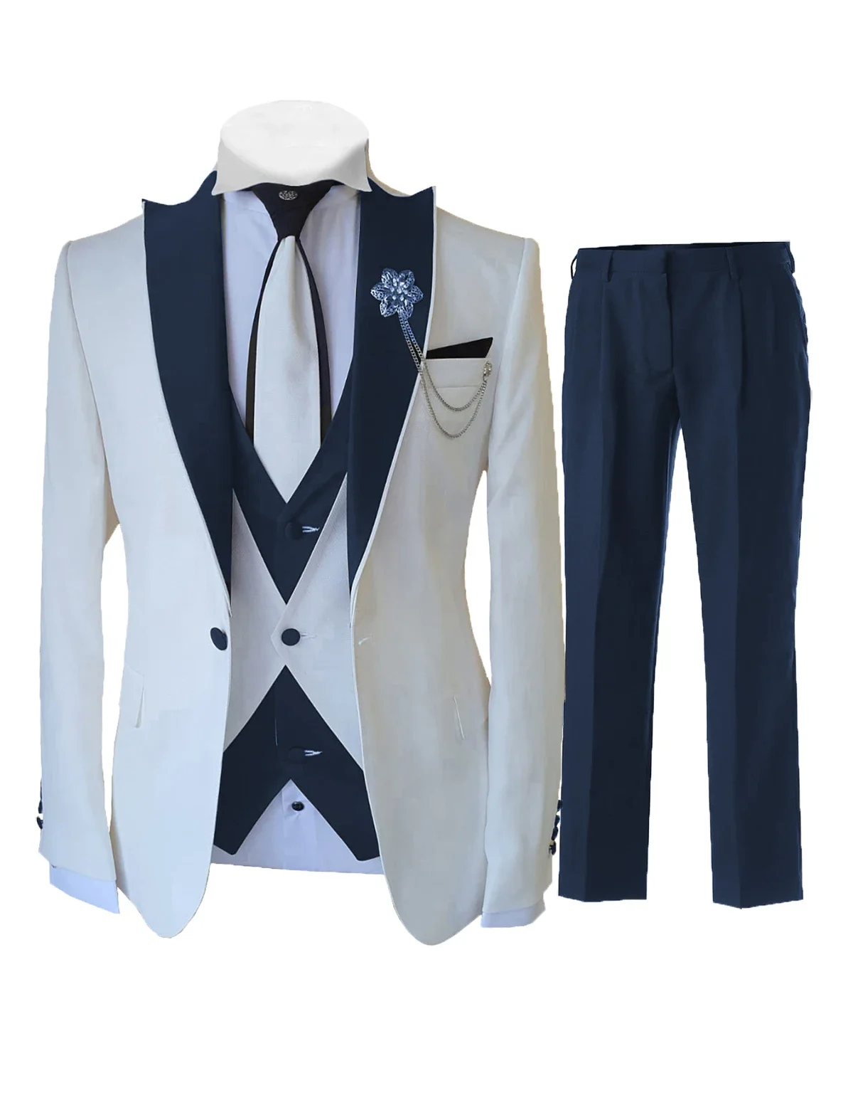 แฟชั่น Tailor-made สีขาวชุดสําหรับชาย 3 ชิ้นชุด SLIM FIT งานแต่งงานที่ดีที่สุด Man เจ้าบ่าว Tuxedo (เสื้อ + เสื้อกั๊ก + กางเกง)