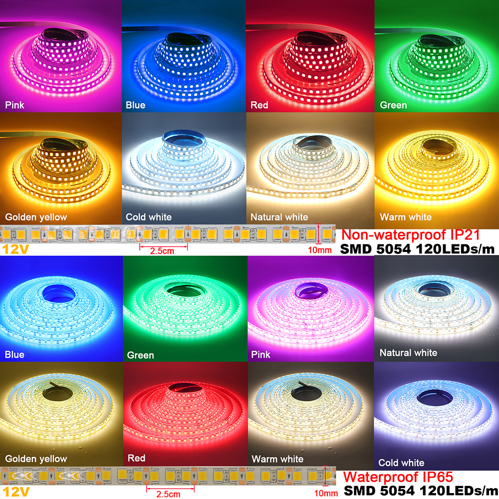 LED 스트립 조명 5054 5050 2835 RGB SMD 120led 60LED 240LED 5630 방수 유연한 LED 테이프 홈 데코용, 12V 5M, 9 색