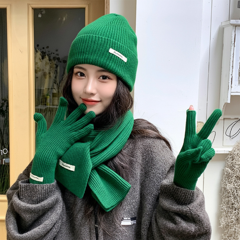 Solid Color Yarn Hat Scarf Gloves Three Piece Set Autumn And Winter Imitation Cashmere Warm New Year's Christmas Set Pretend