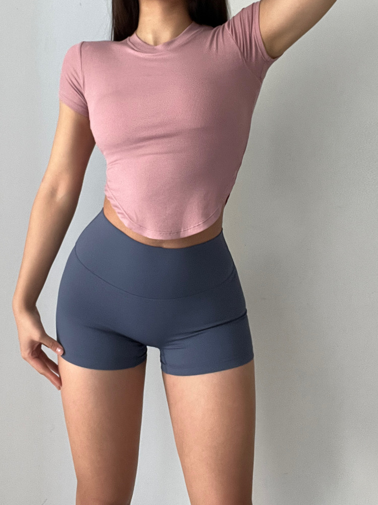 GymHUB-pantalones cortos de yoga para levantamiento de cadera, pantalones cortos de tres cuartos para mujer, cintura alta, color melocotón, color nude, para correr, deportes, secado rápido