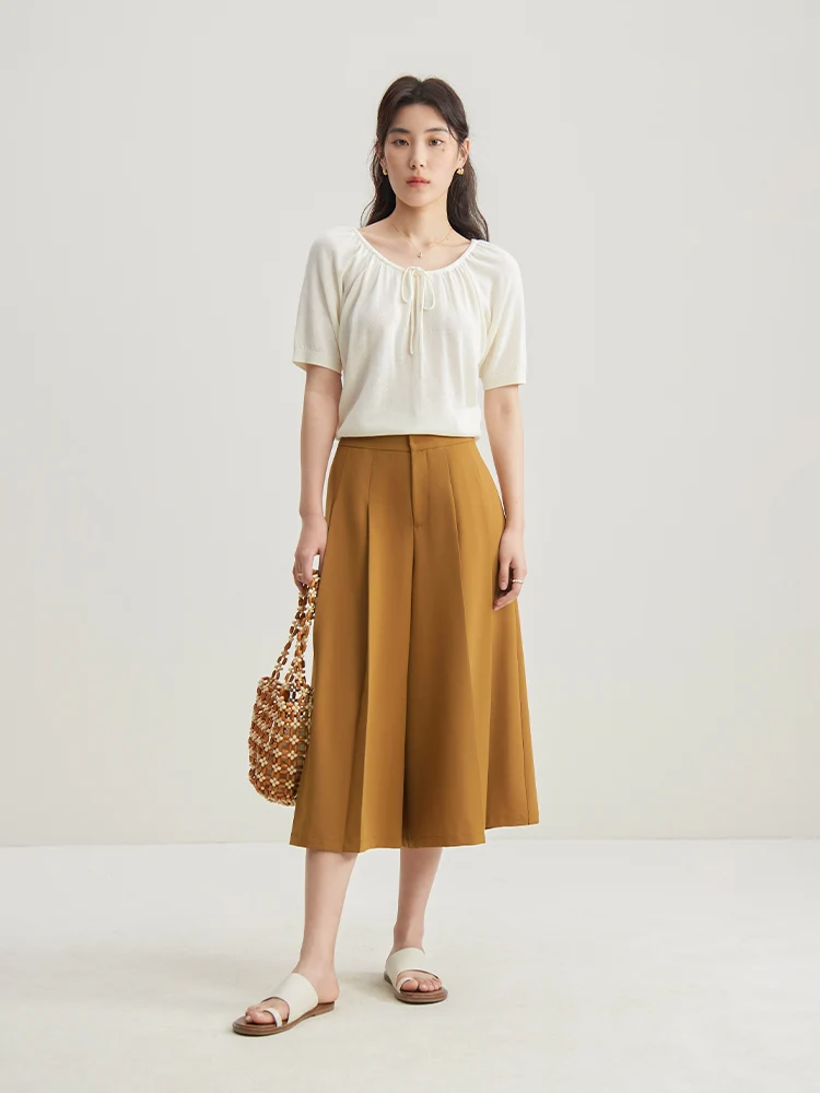 DUSHU OVERSIZE Hepburn สไตล์เอวสูงแฟชั่น Cropped กางเกงกระโปรง 2024 ฤดูร้อนใหม่เดินทางอเนกประสงค์หลวม Fit24DS82131