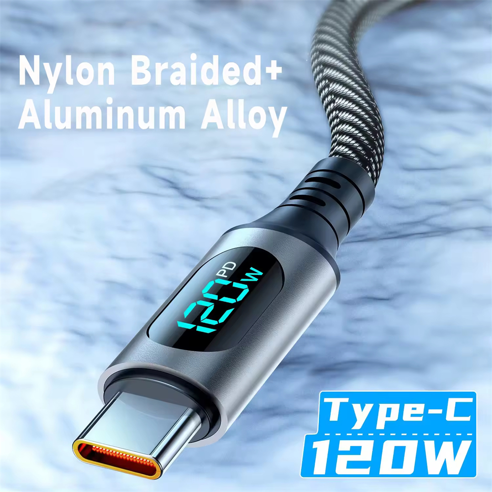 NNBILI 120W Type-C Super Fast Charging Cable LED Digital Display USB C Data Cable Suitable for Huawei  Xiaomi Samsung 1/2M